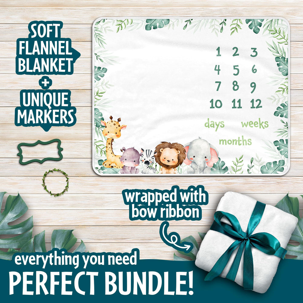Baby Milestone Blanket hippo focus adds playful jungle backdrop for milestone photos.