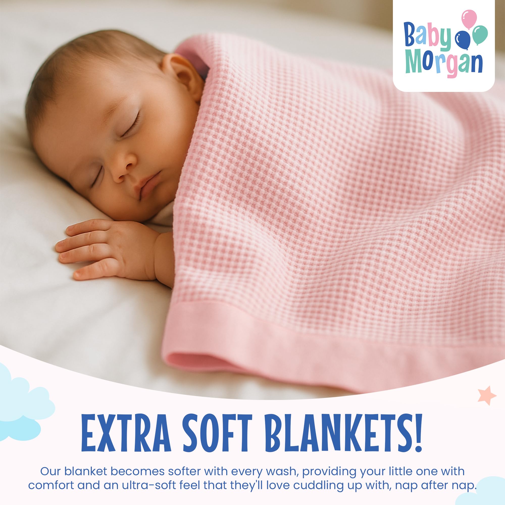 Baby Morgan blanket nursery-stroller-travel scene illustrates versatile comfort.