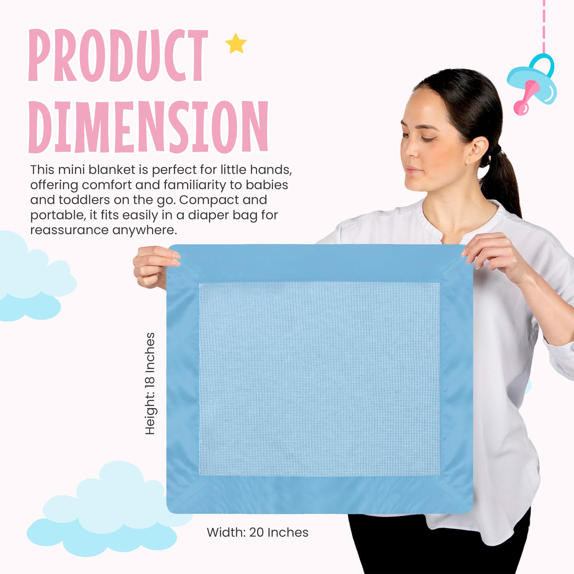 Blue blanket with nylon trim highlights the Baby Morgan blanket’s sturdy finish during travel.