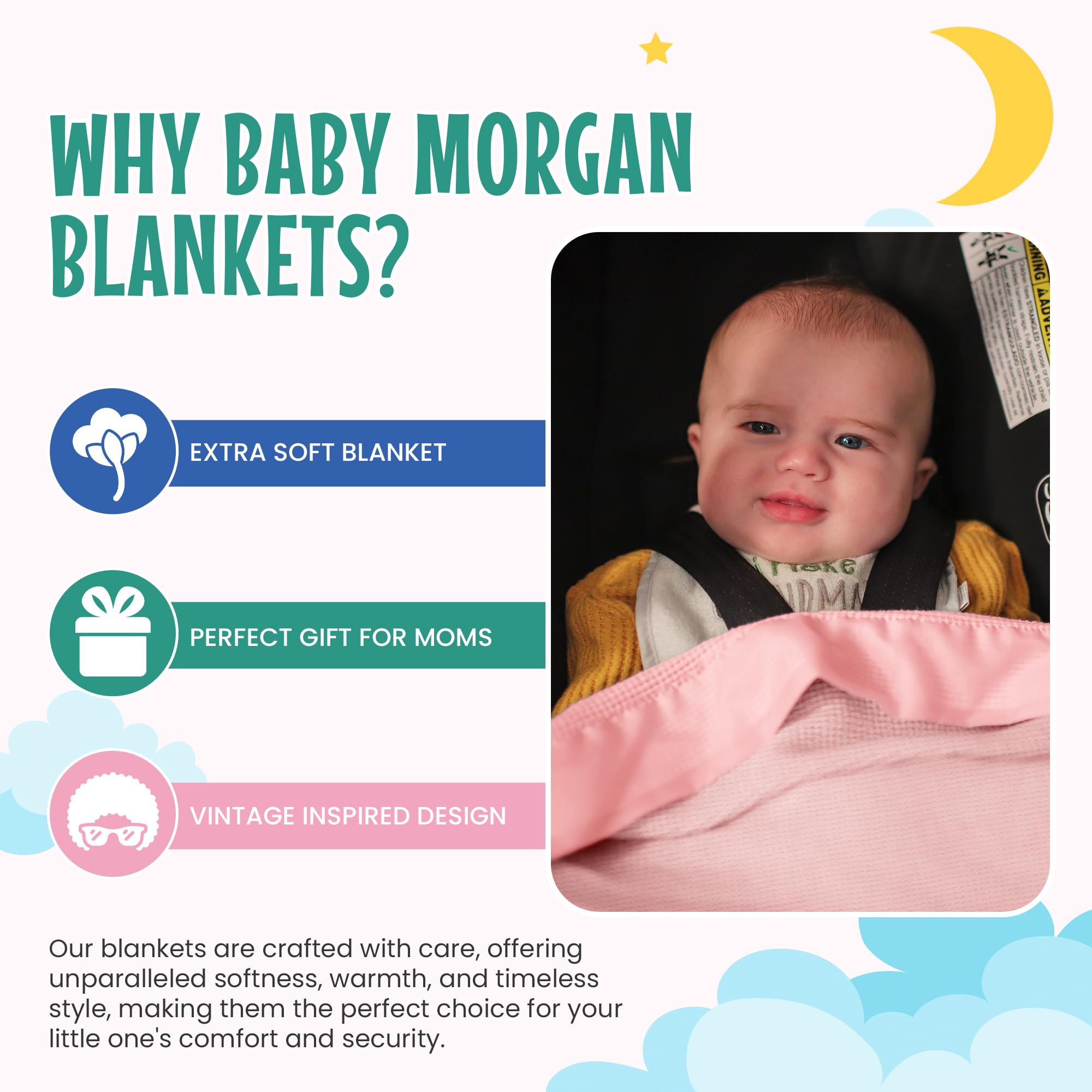 Baby Morgan blanket warm and cozy for crib or stroller on chilly days.