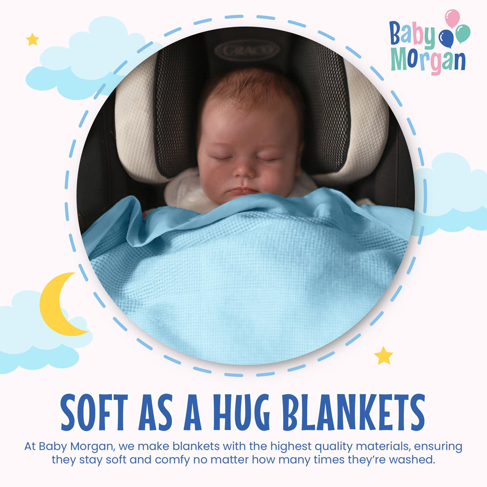 Baby Morgan mini blue blanket with nylon trim ideal for stroller or car seat on the go.