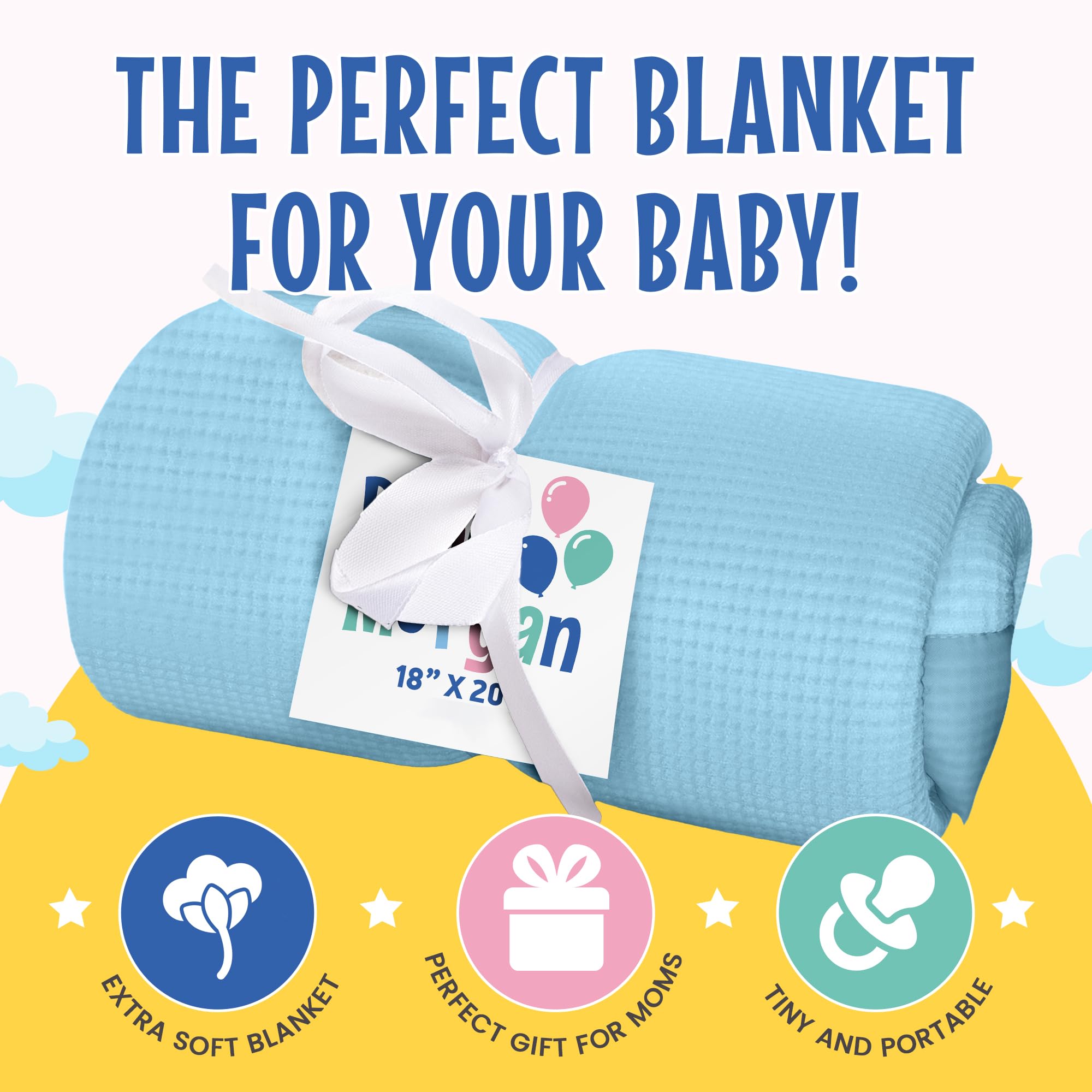 Soft waffle knit texture enhances baby’s nap time with Baby Morgan blanket.