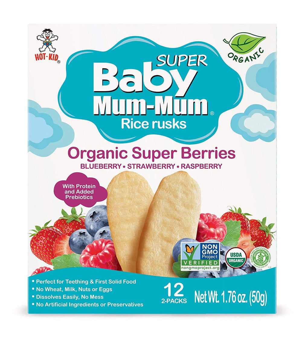 Baby Mum-Mum 24-count six-box pack, convenient travel snack.