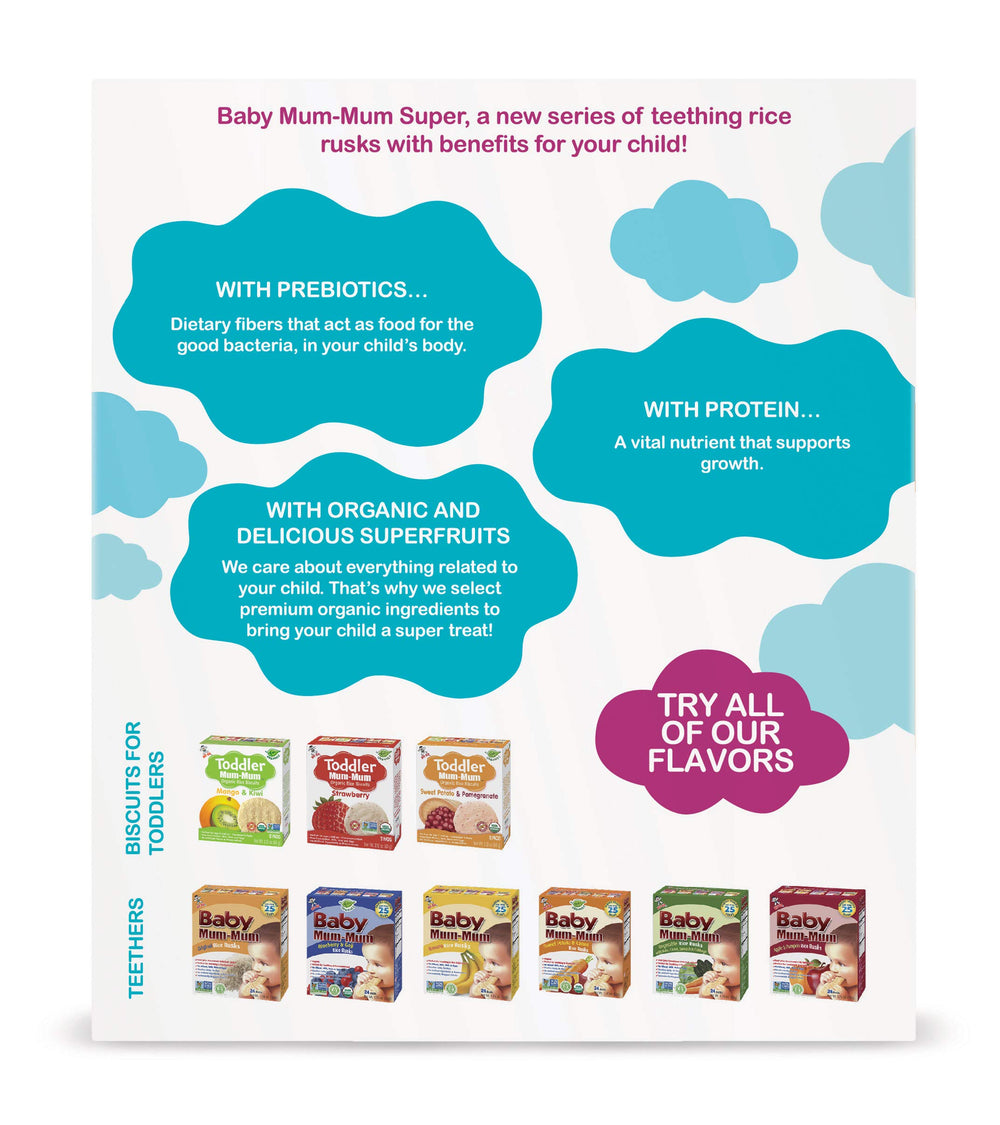 Baby Mum-Mum japonica rice crackers, textured for early chewing.
