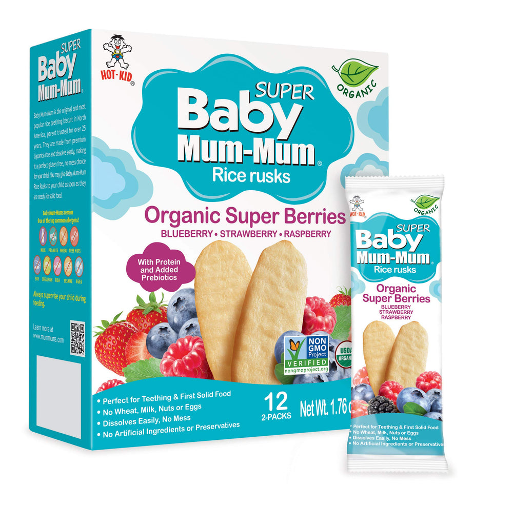 Baby Mum-Mum Super Berry flavor, naturally light and gentle.