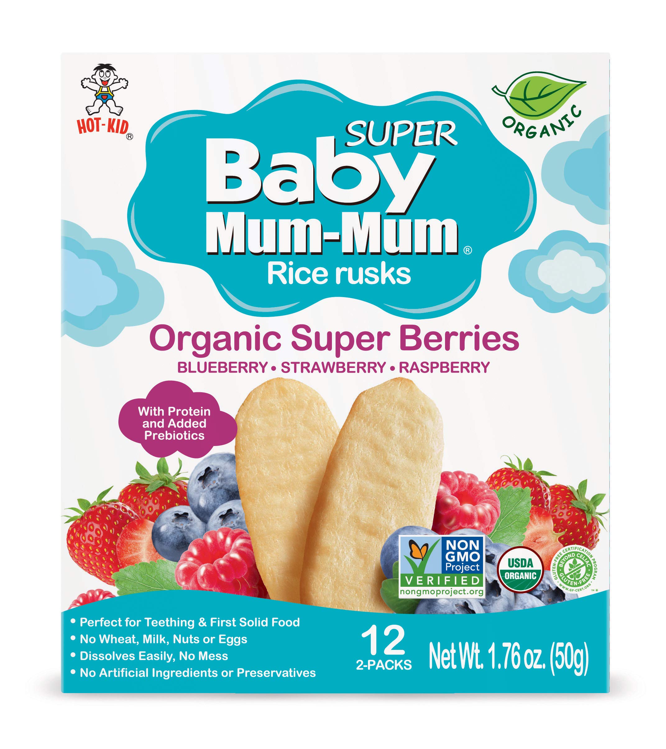 Baby Mum-Mum crackers on high chair tray, easy baby snack.