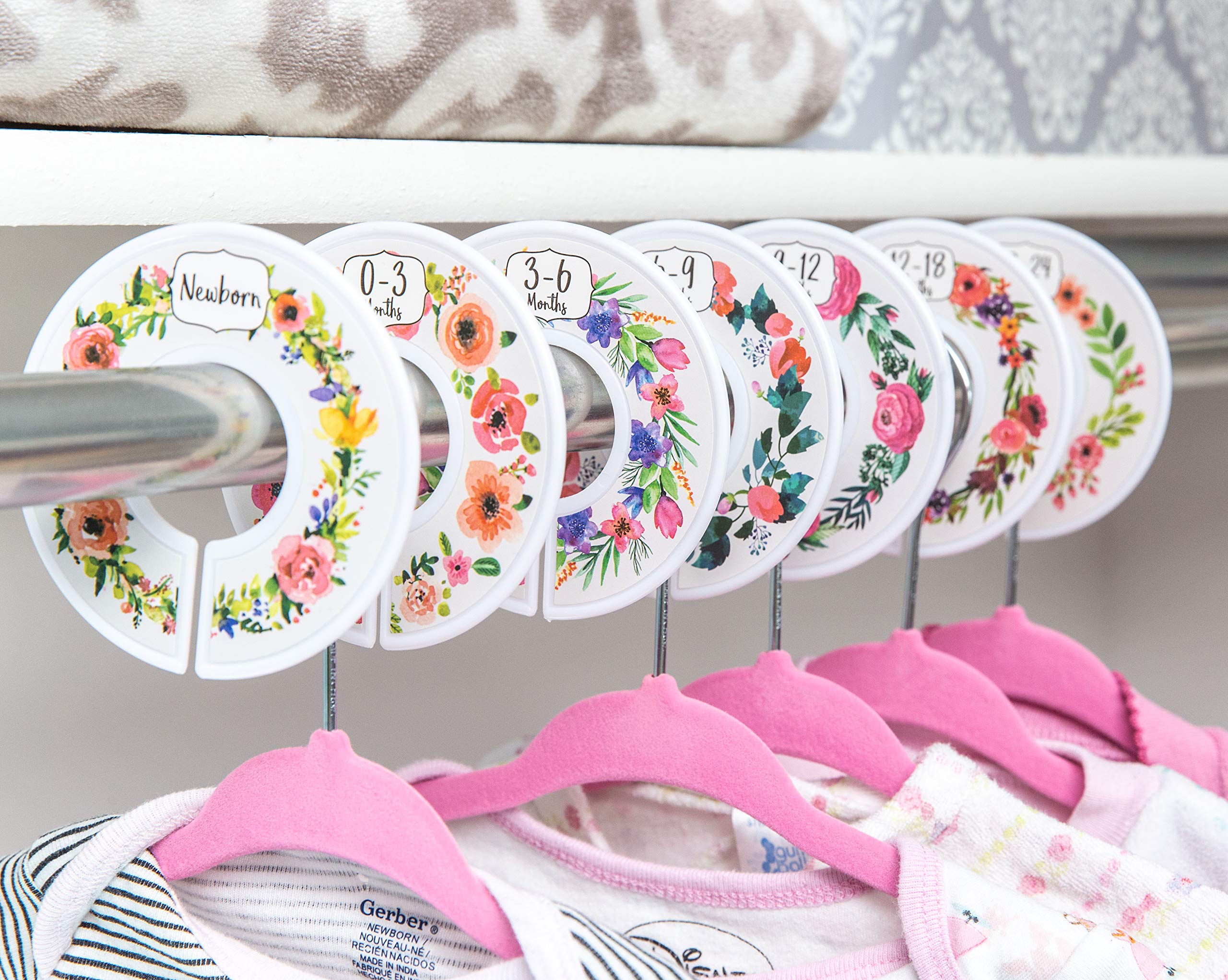 Clear closet dividers mark newborn to 18-24 months for quick sorting