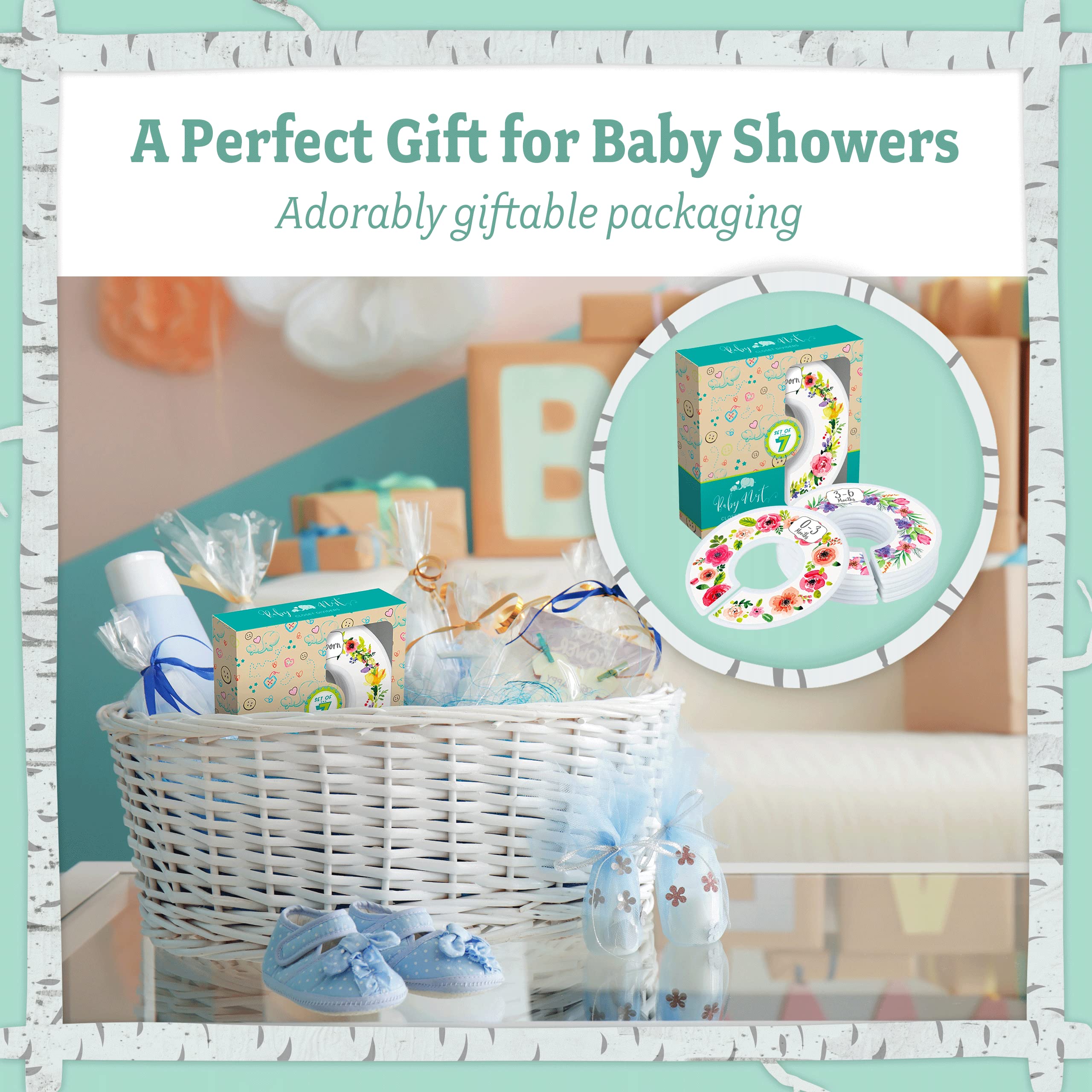 Double-sided dividers and velvet hangers suit any nursery style