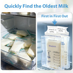 Baby Noah Freeze Flat 6oz capacity highlights space-saving storage for medium bags.