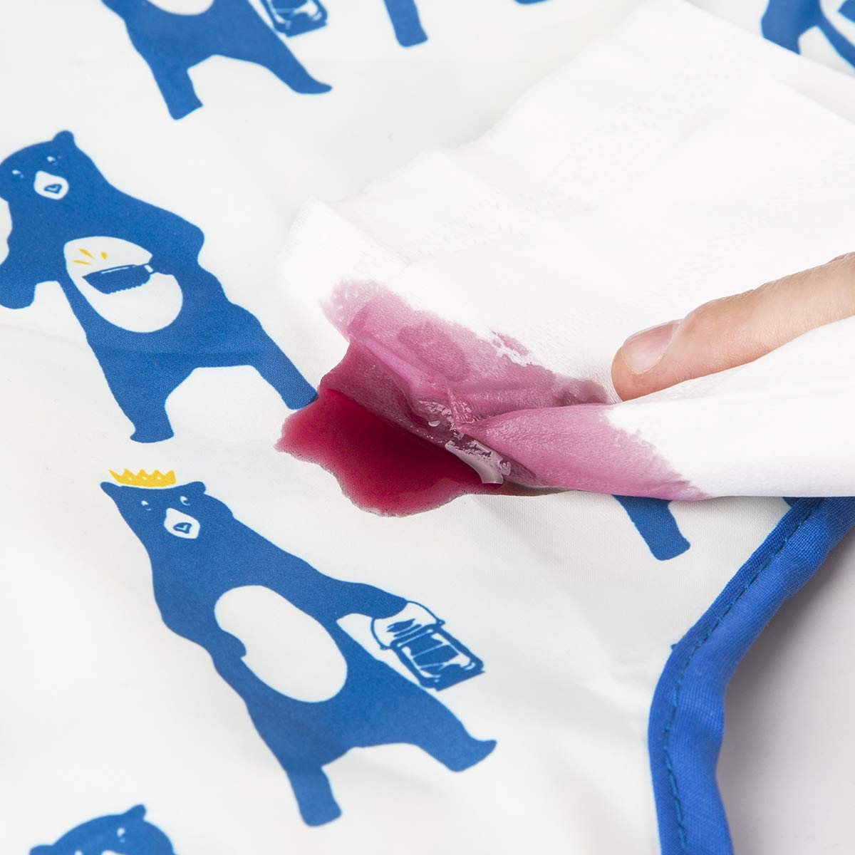 Baby Noah lightweight fabric allows quick wipe-clean after meals.