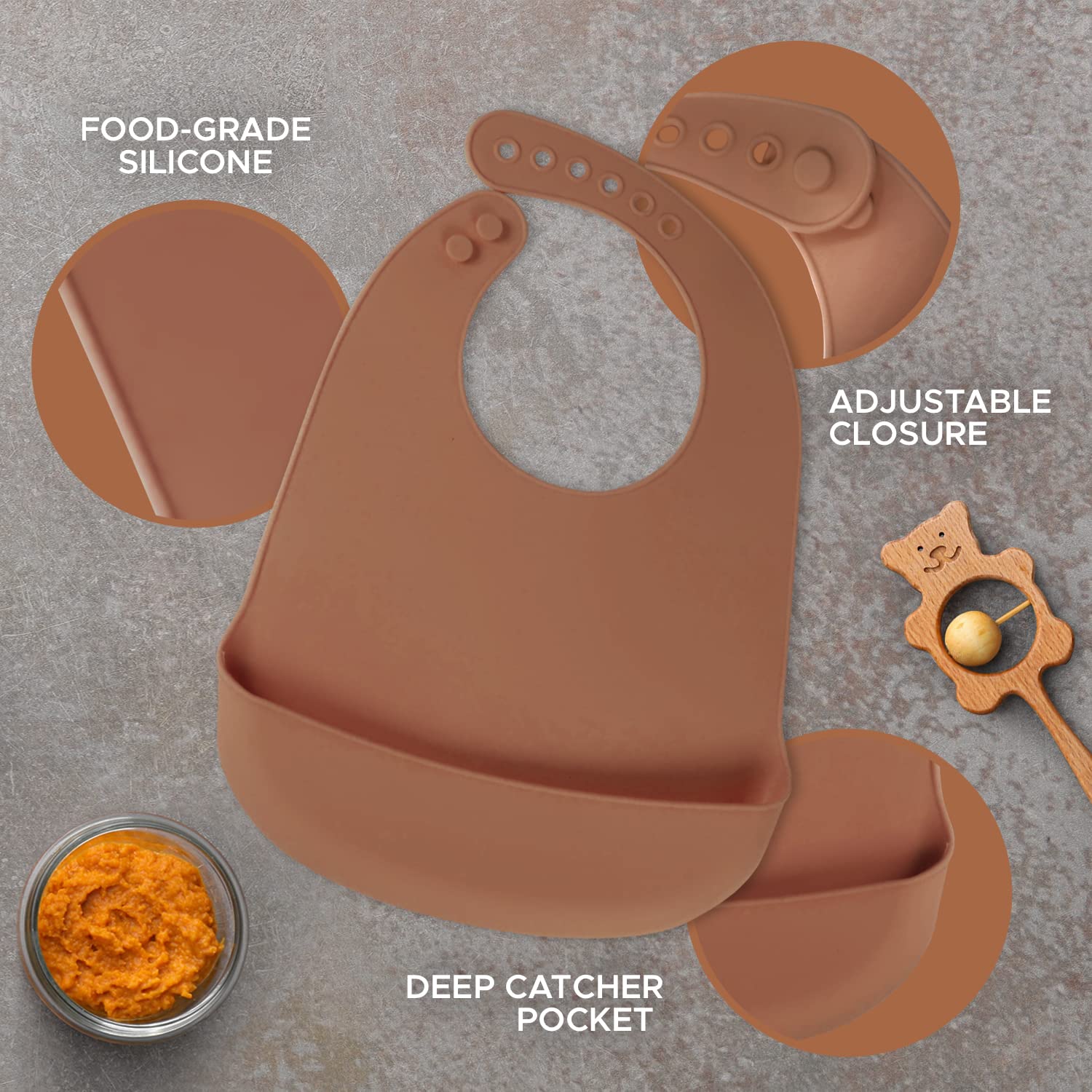 Baby Pick adjustable silicone bib with secure button closure