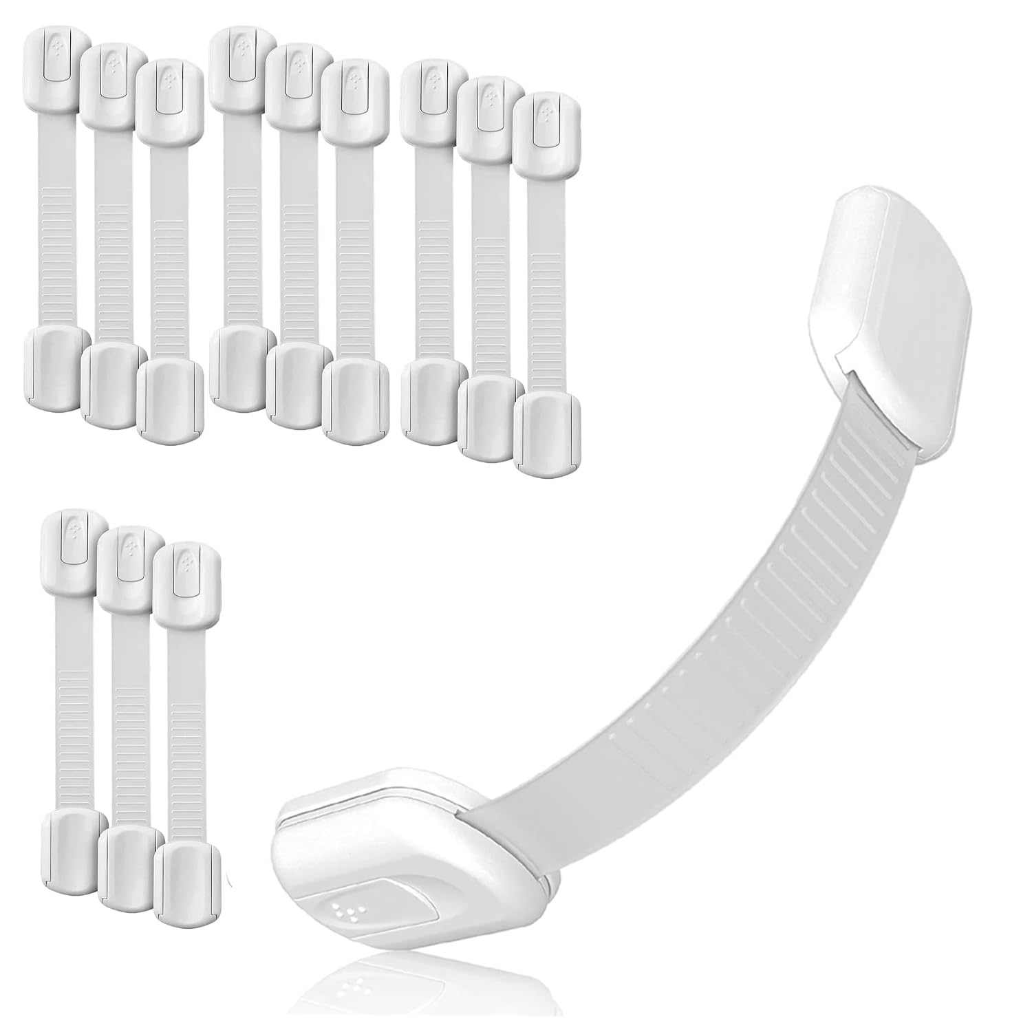 Baby Proof Me 3M adhesive safety strap securing a cabinet for child-safe storage.