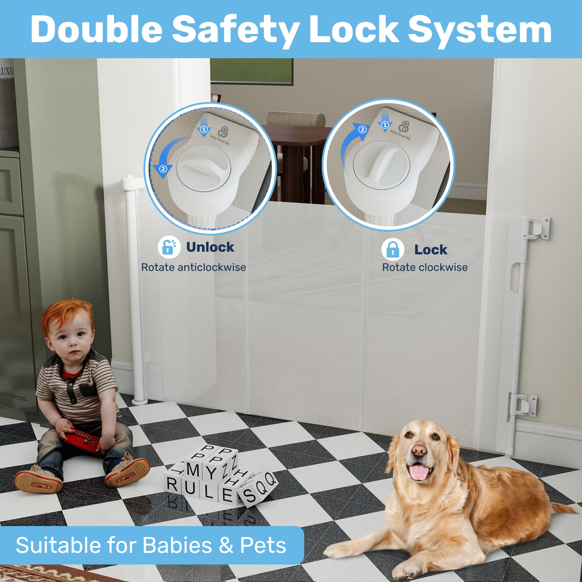 Baby Proof Me suitable for indoor and outdoor use on porches and decks