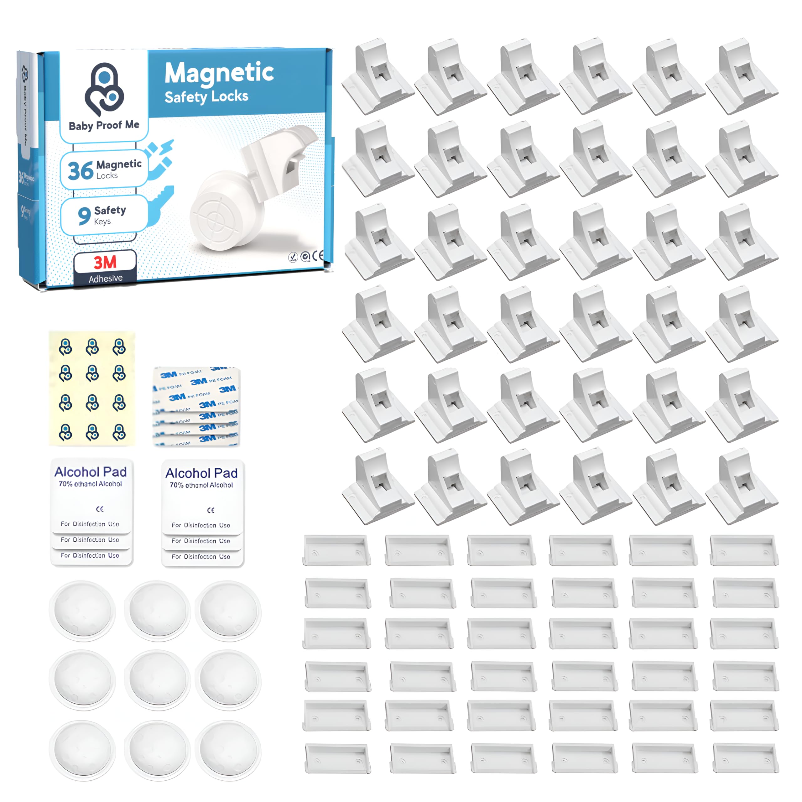 Baby Proof Me magnetic cabinet locks 36-pack protecting cabinets from curious toddlers