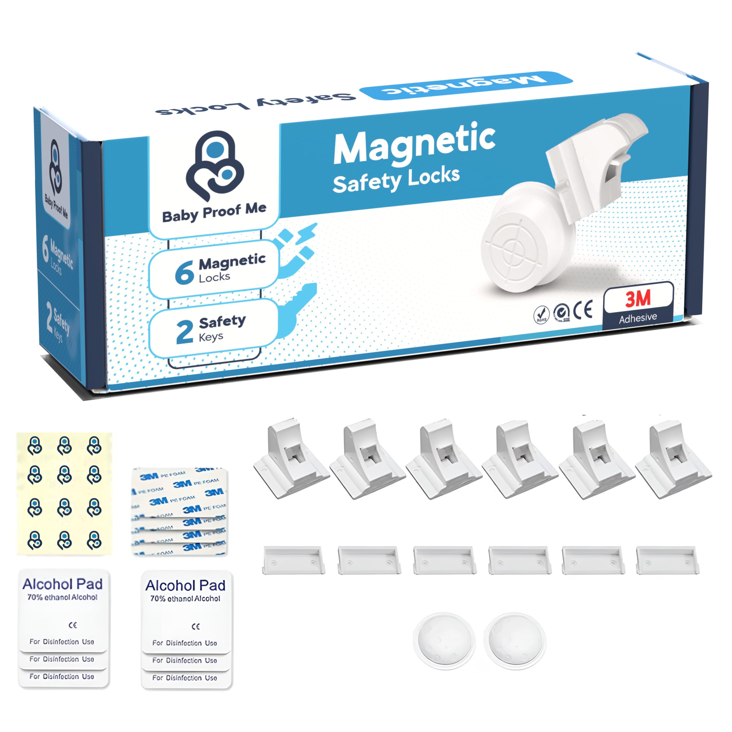 Baby Proof Me magnetic lock kit with six locks keeps dangerous contents out of reach.
