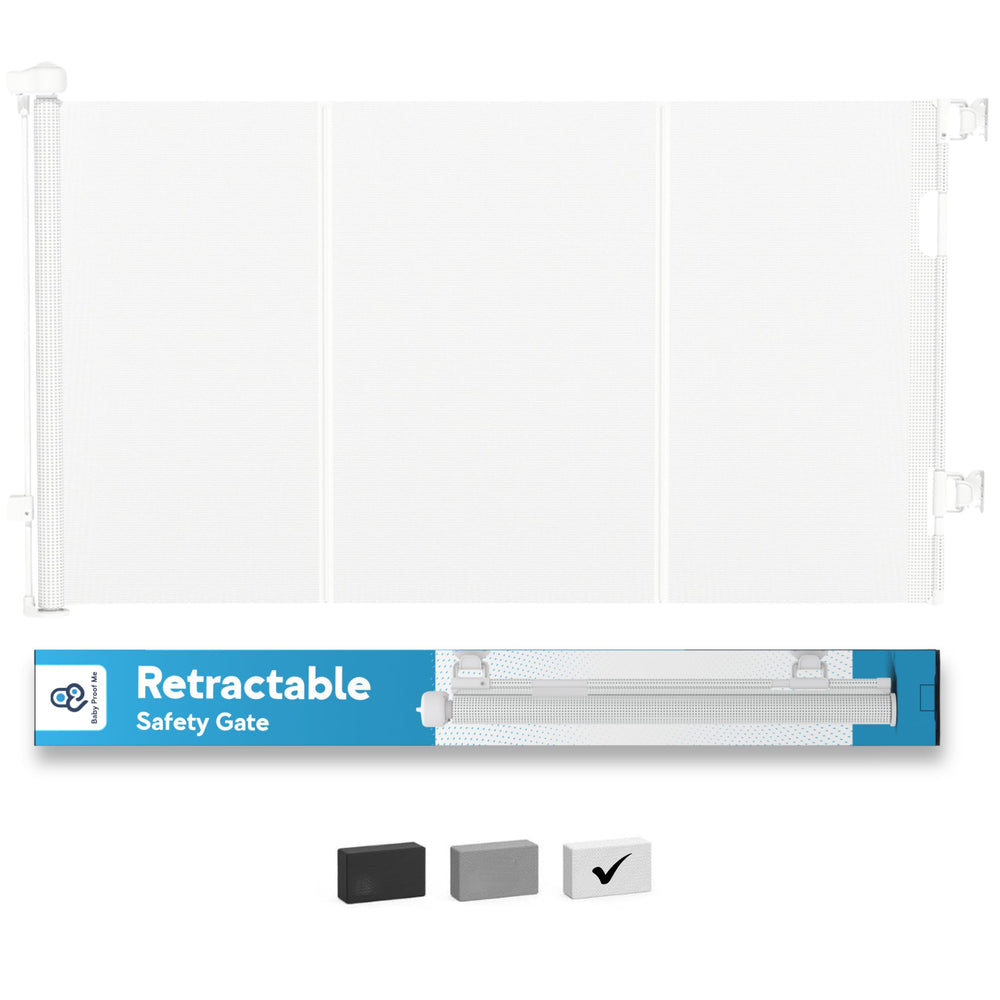 Baby Proof Me retractable gate 71-inch wide extended in doorway for toddlers safety