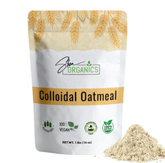 Baby Shea Organics colloidal oatmeal powder packaging shows pure oats for gentle skin care