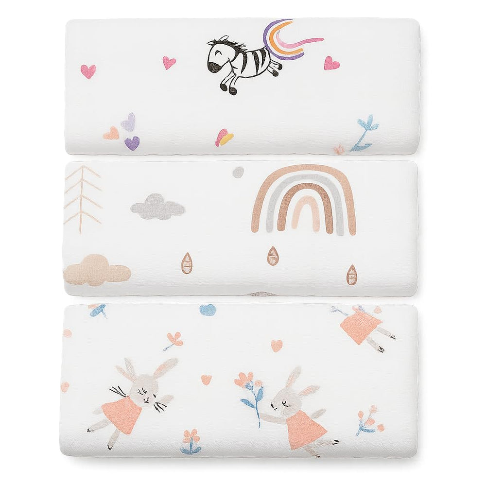 BABY SHOWER CHOCOLATE muslin blankets 3pc set stacked, soft and breathable for newborns.