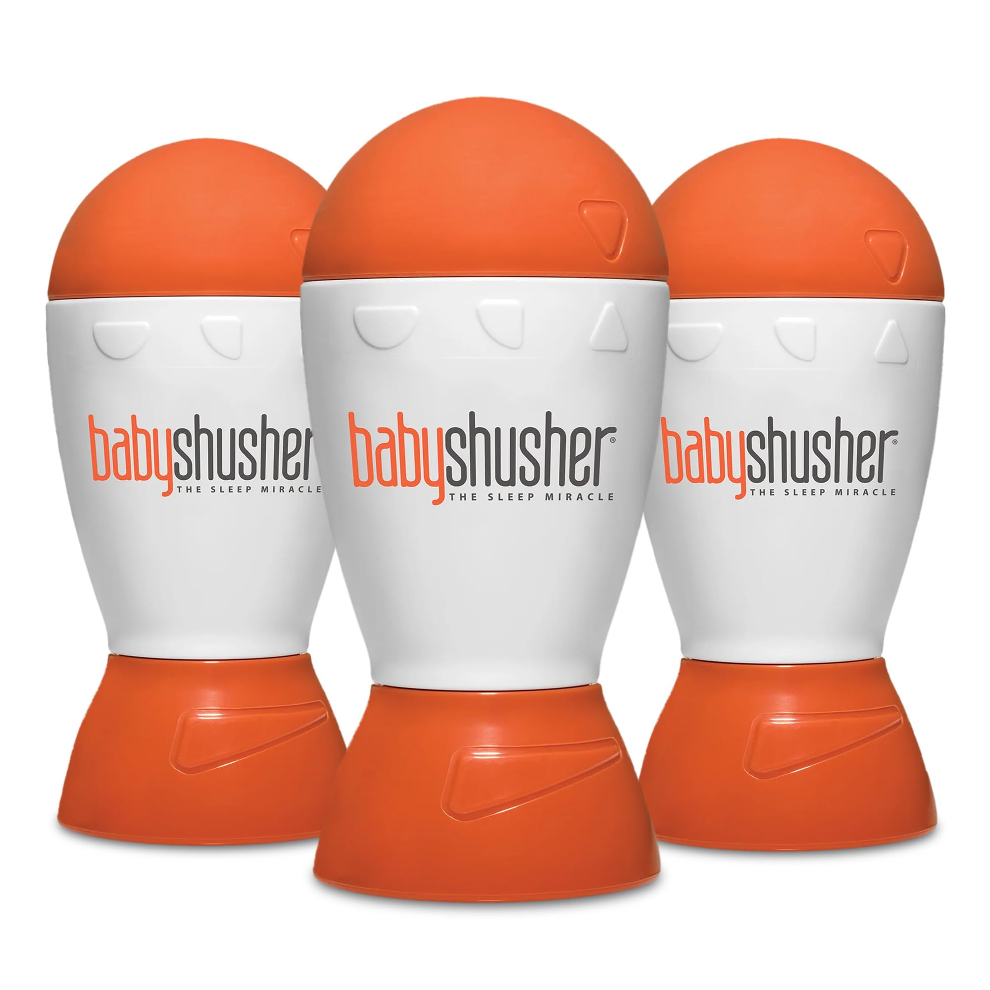 Baby Shusher portable sound machine in white soothing with rhythmic Shhh sounds.
