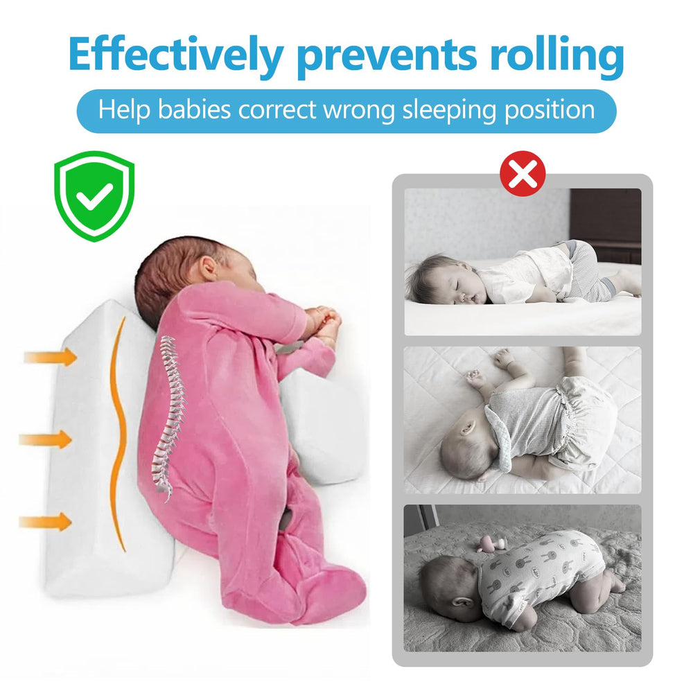 Baby Side Sleeper Wedge provides back and belly support for snug positioning.