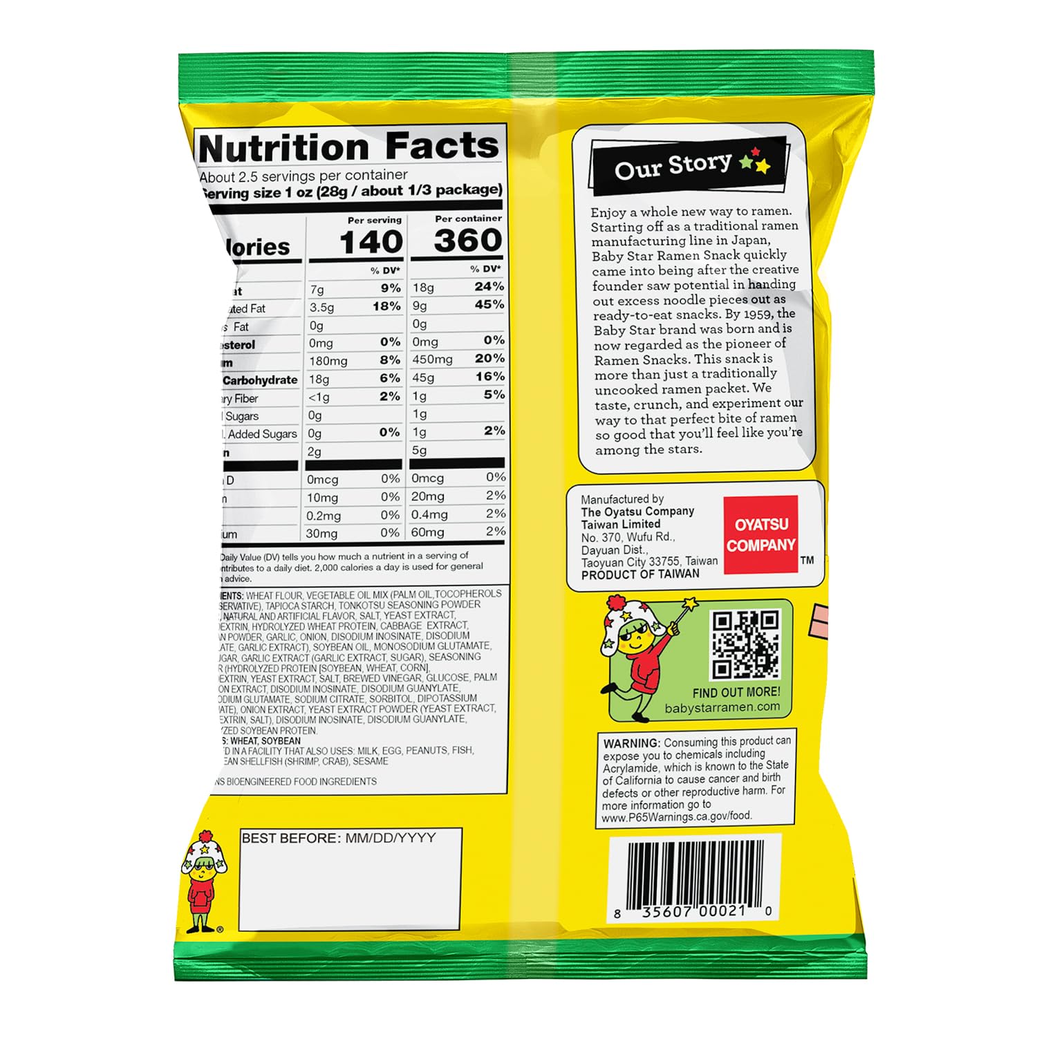 Baby Star Tonkotsu Crunchy Tiny Ramen Snack in on-the-go packaging for quick flavor.