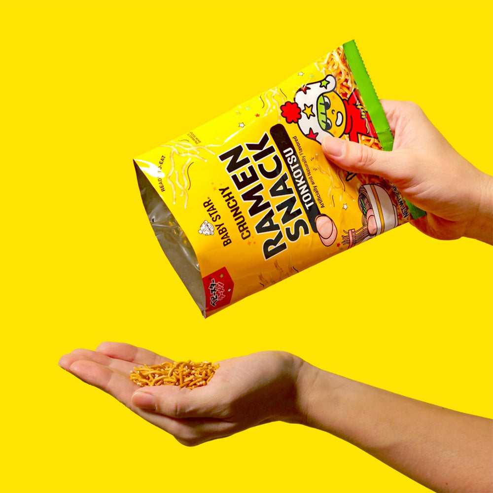 Baby Star Tonkotsu Crunchy Tiny Ramen Snack ideal for lunchbox or quick bite.