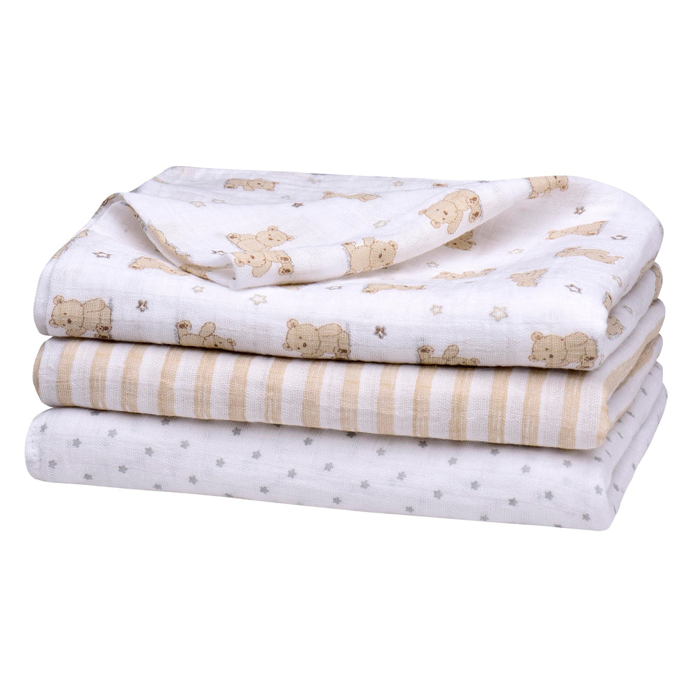 Baby Starters swaddle blankets in coordinating colors, lightweight comfort for year-round use.