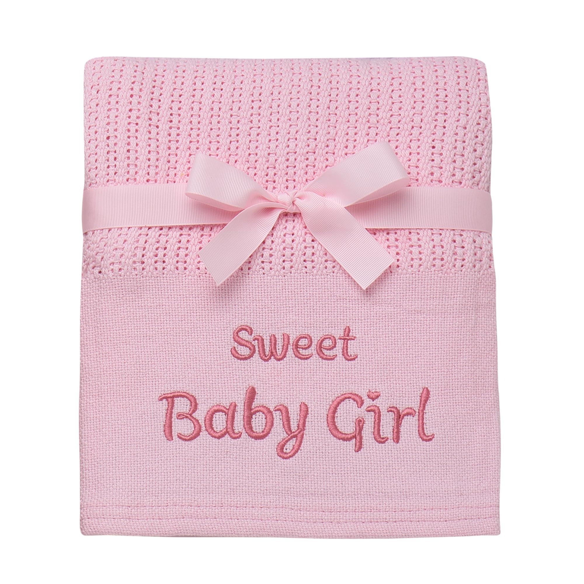 Baby Starters cotton knit blanket with Sweet Baby Girl embroidery for cozy nursery moments.