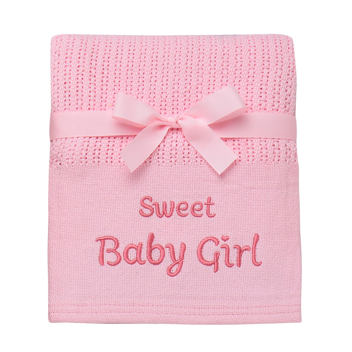 Baby Starters cotton knit blanket with Sweet Baby Girl embroidery for cozy nursery moments.