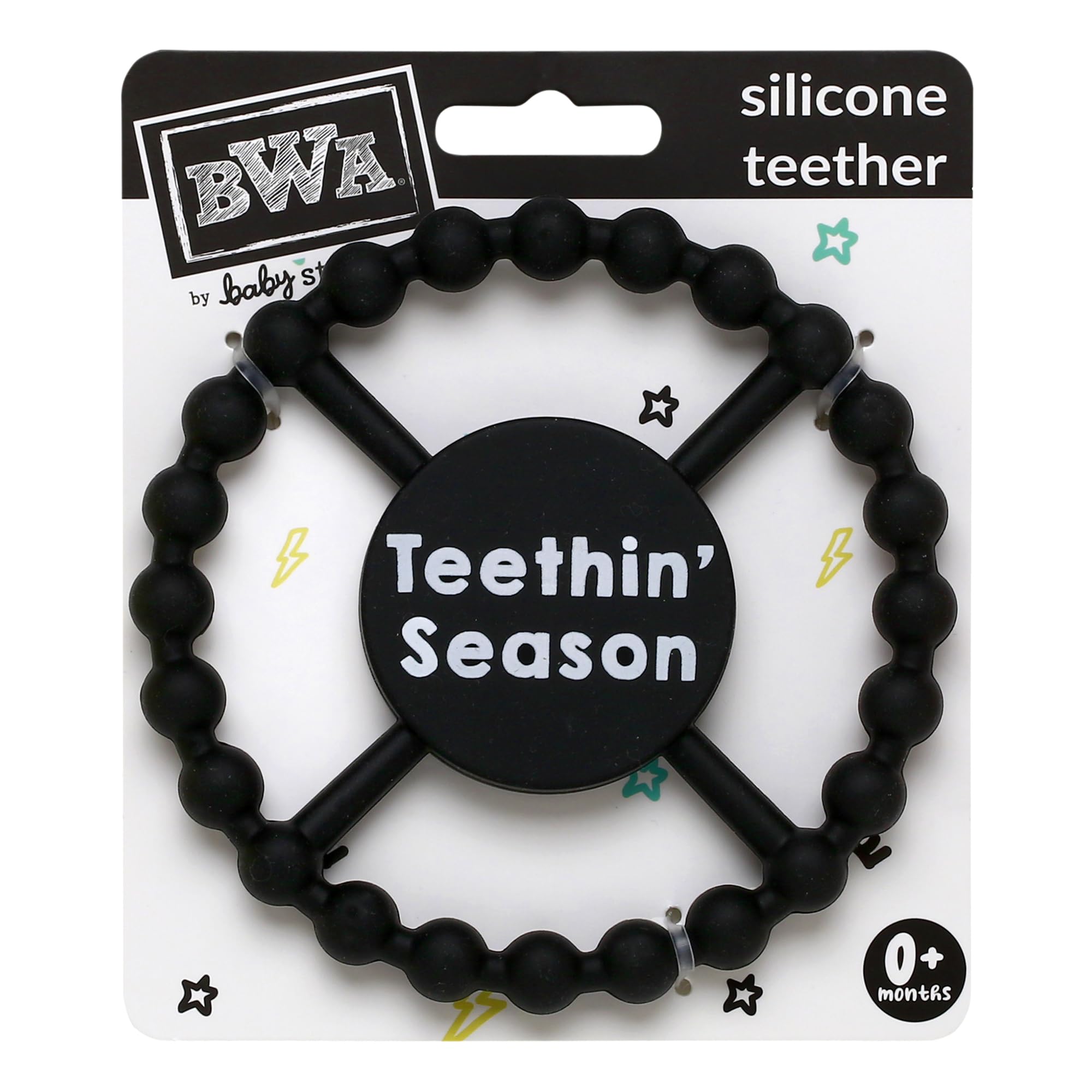 Baby Starters teether features wide grip design aiding tiny hands to hold securely.