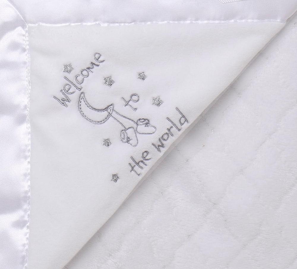 Baby Starters Little Me blanket with satin back and trim; cozy warmth for on the go use.