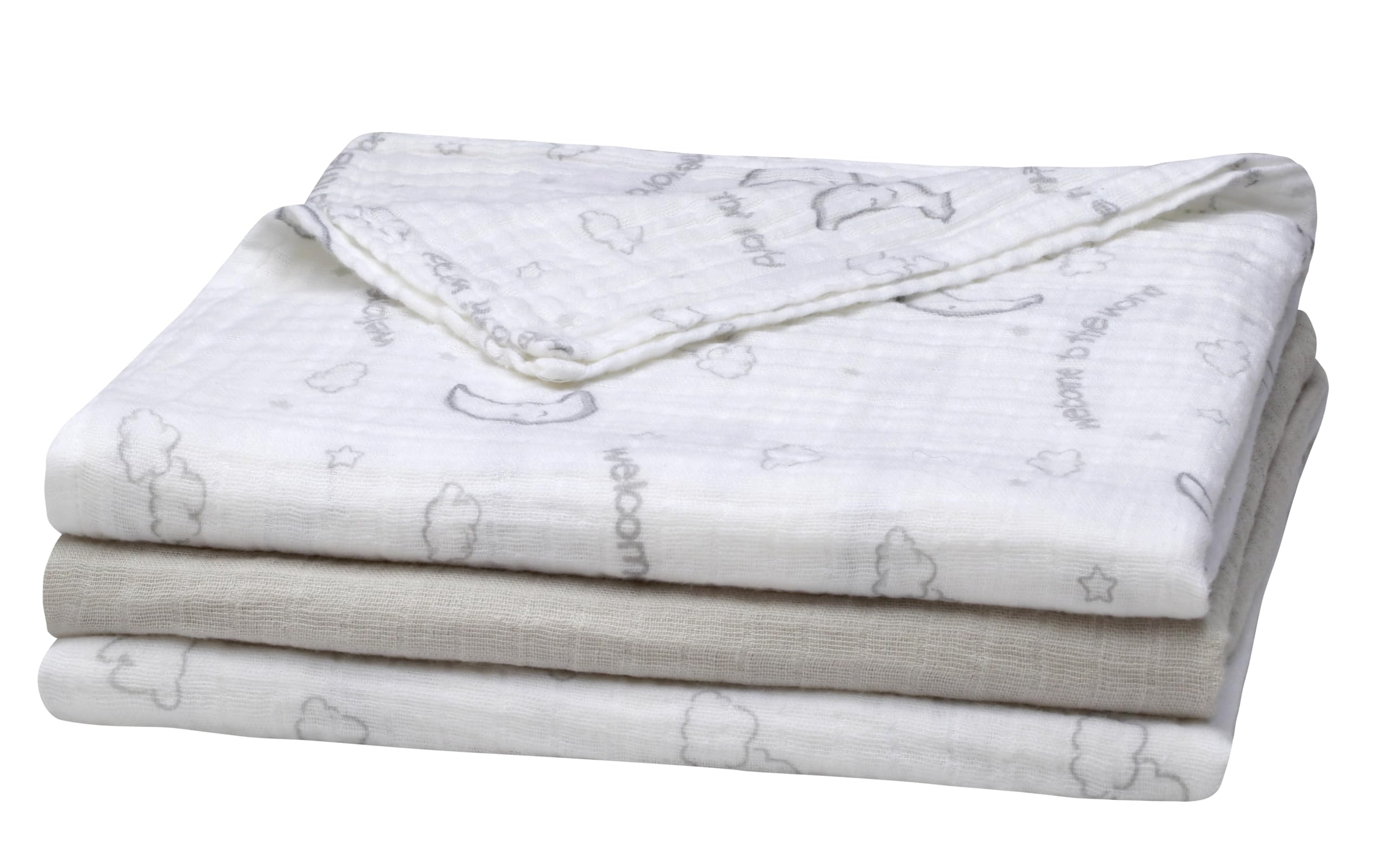 Baby Starters Moon Stars close-up reveals breathable muslin texture for comfortable wear