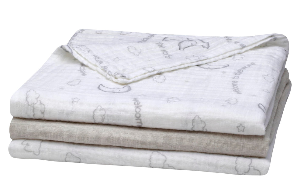 Baby Starters Moon Stars close-up reveals breathable muslin texture for comfortable wear