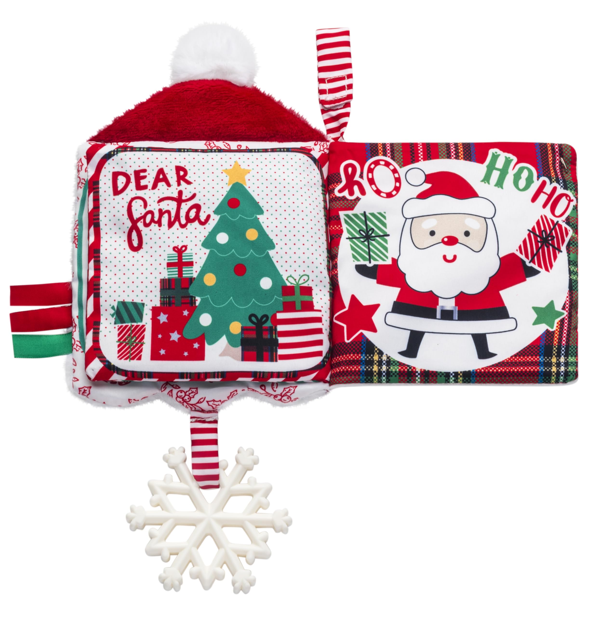 Baby Starters teether attached soft book provides safe chewing and soothing textures