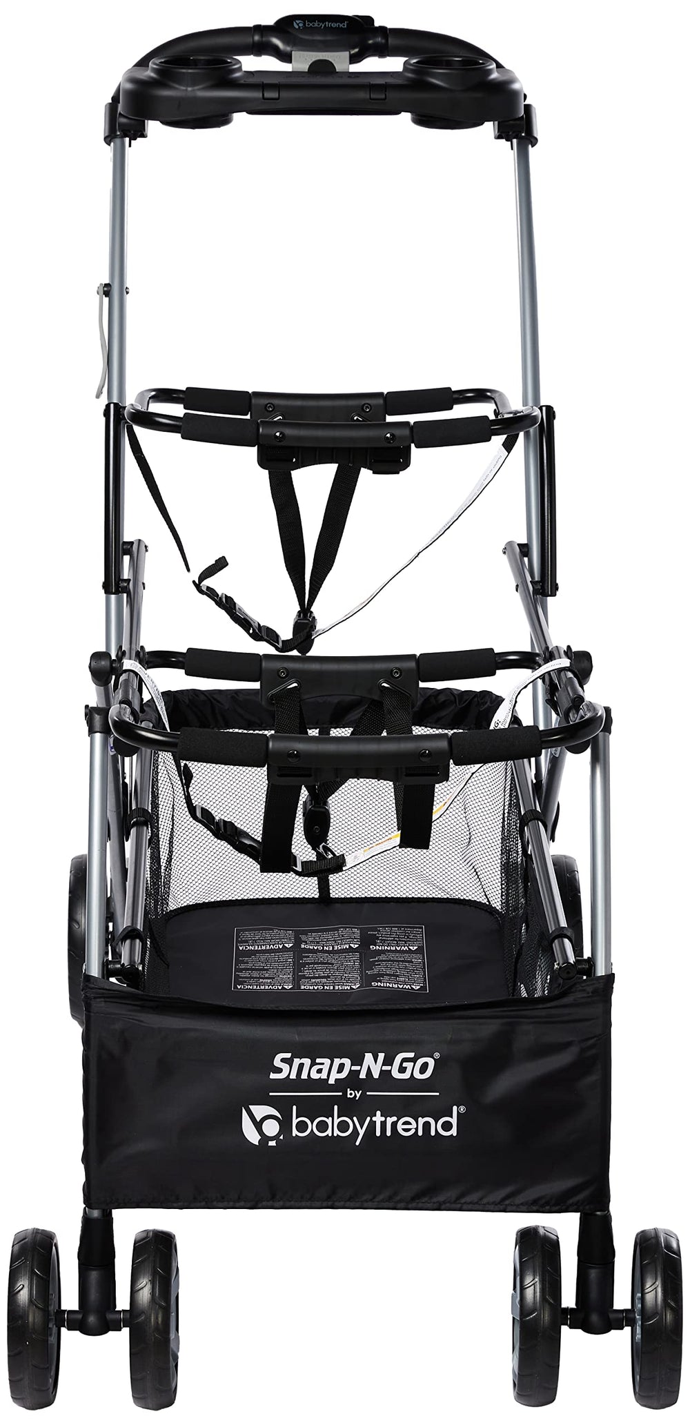 Baby Trend Snap-N-Go Double Stroller rear wheels with brakes for stability.