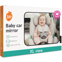 Baby Uma Baby Car Mirror backseat view for easy rear-facing infant monitoring.