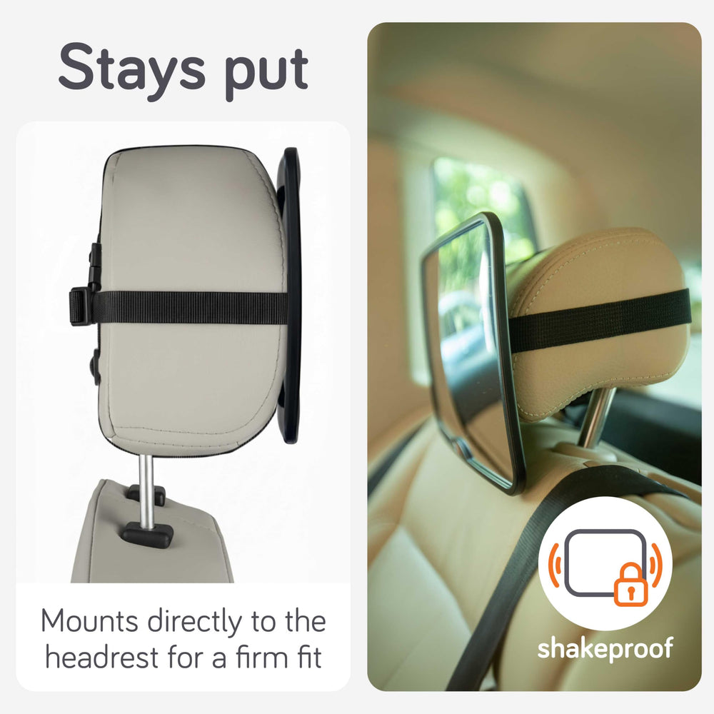 Baby Uma car mirror secure installation ensures a steady rear-seat display.