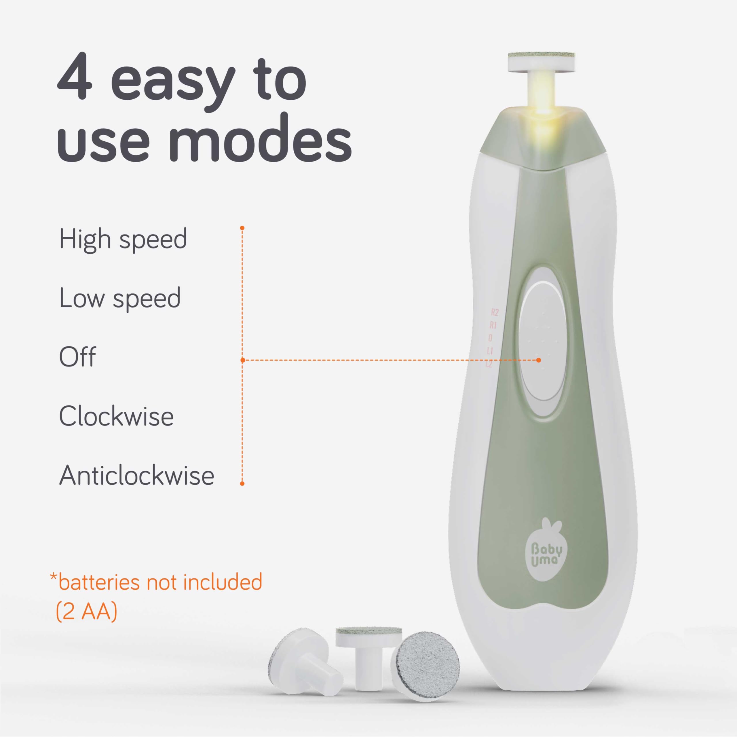 Baby Uma LED light on reveals better visibility during nail care.