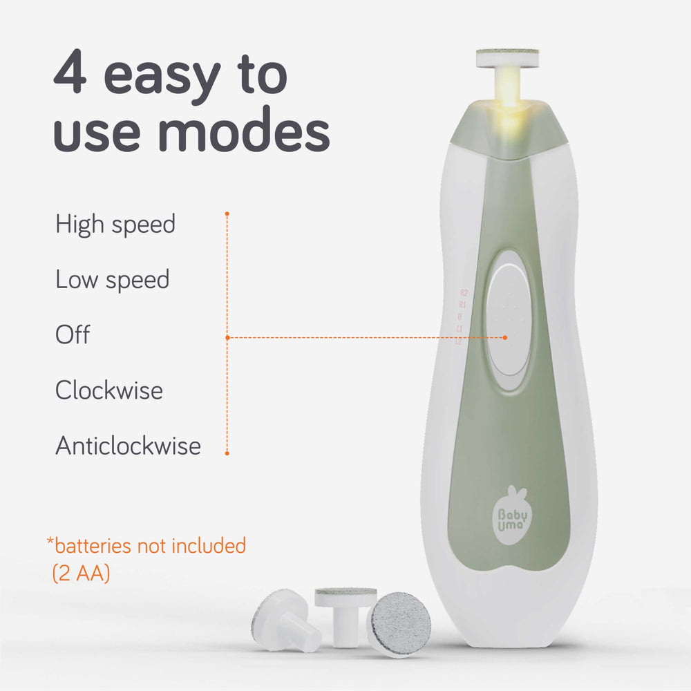Baby Uma LED light on reveals better visibility during nail care.
