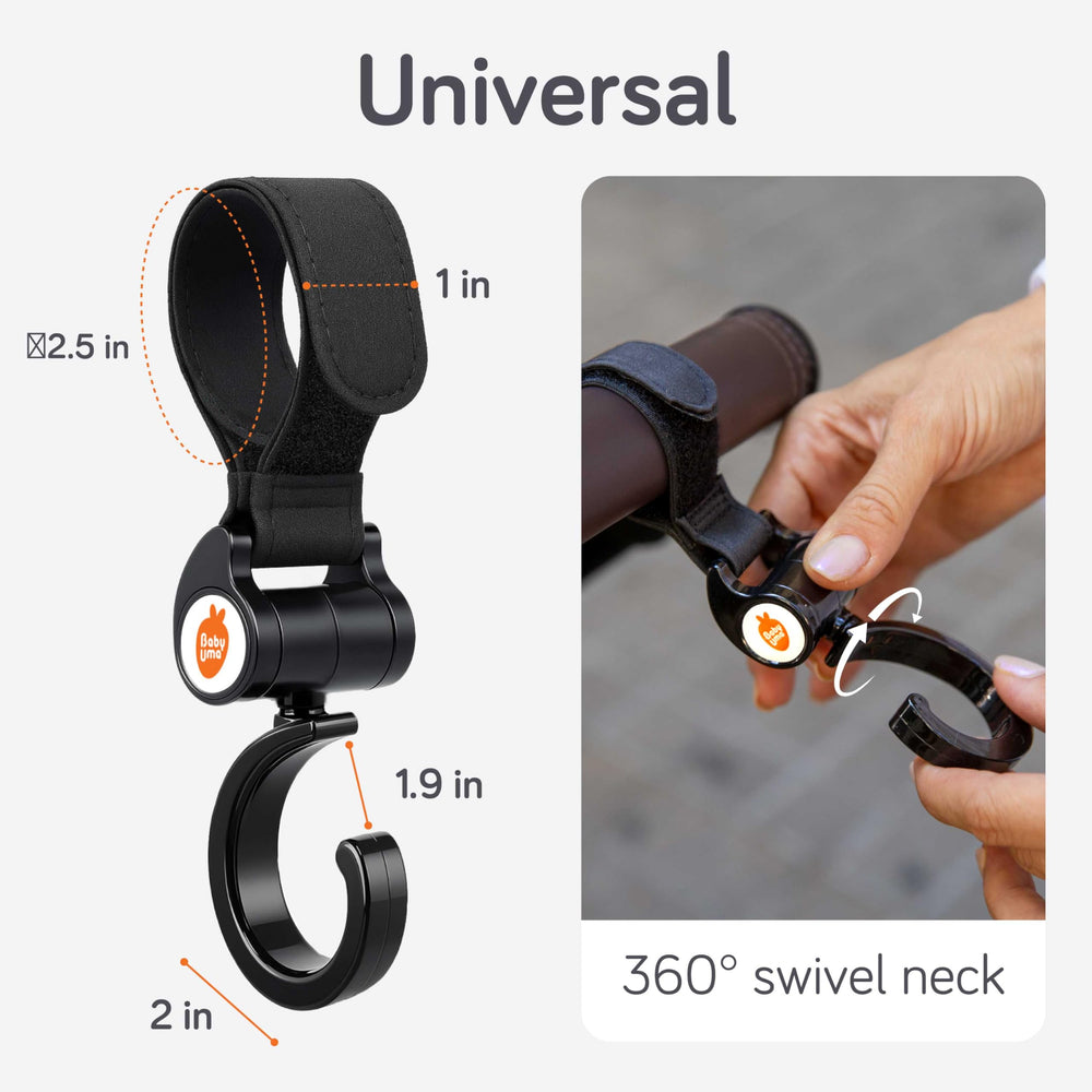 Baby Uma stroller hooks support up to 11 lbs per clip for light to moderate loads