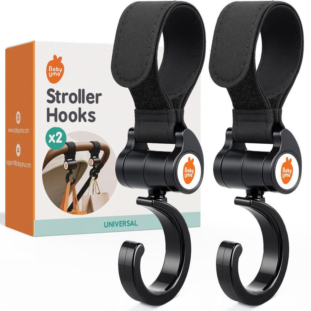 Baby Uma stroller hooks with 360° swivel neck for flexible on-the-go storage