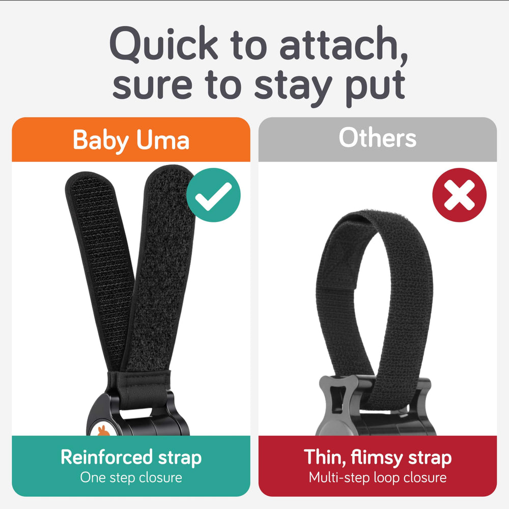Baby Uma stroller hooks hold bags, bottles, purses, and coats to reduce clutter