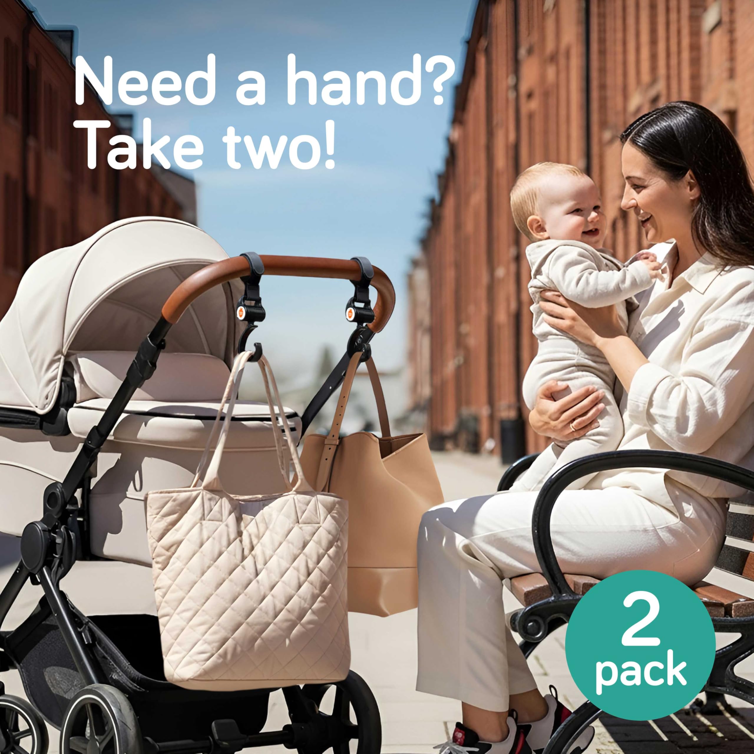 Baby Uma stroller hooks' reinforced strap keeps bags secure during outings