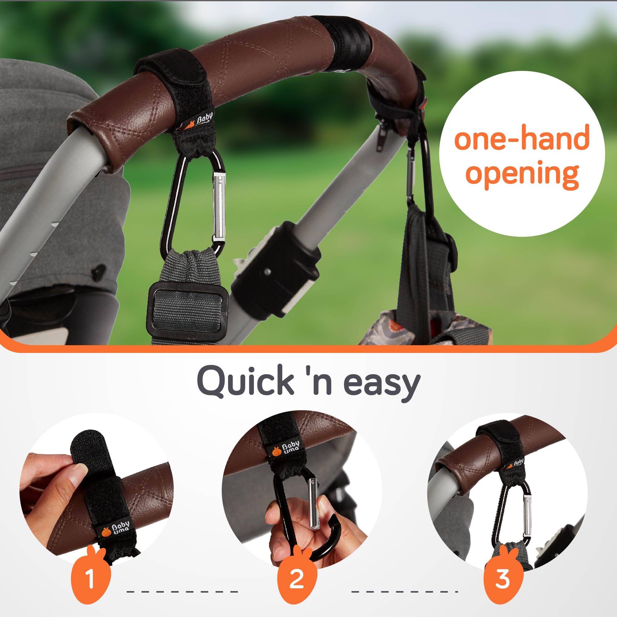 Baby Uma universal fit works with most stroller handles.