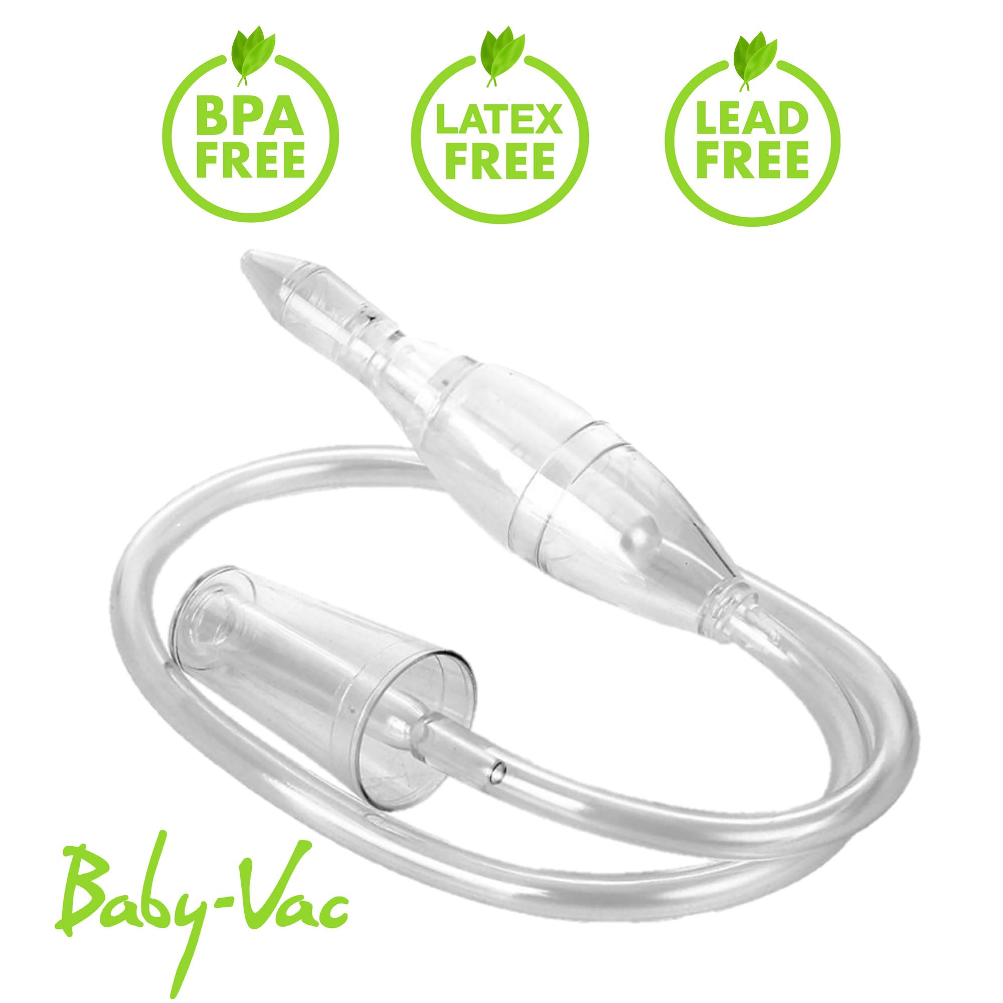 Safe mucus removal with compatible round-end vacuum connection.