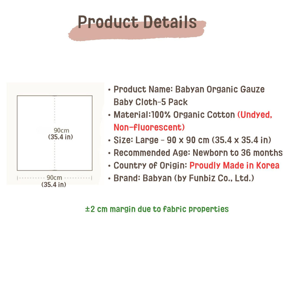 Babyan Organic Baby Cloths multi-use cloths for burping, feeding, and swaddling.