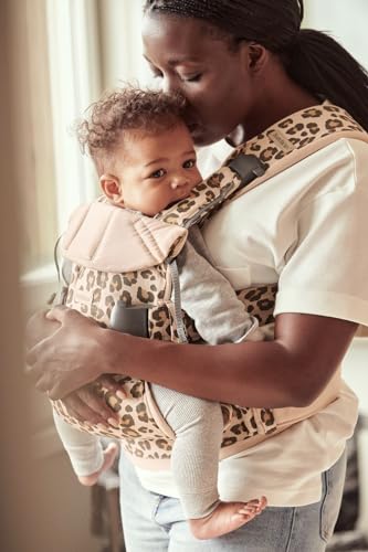 BabyBjörn Baby Carrier One cotton fabric in beige leopard.