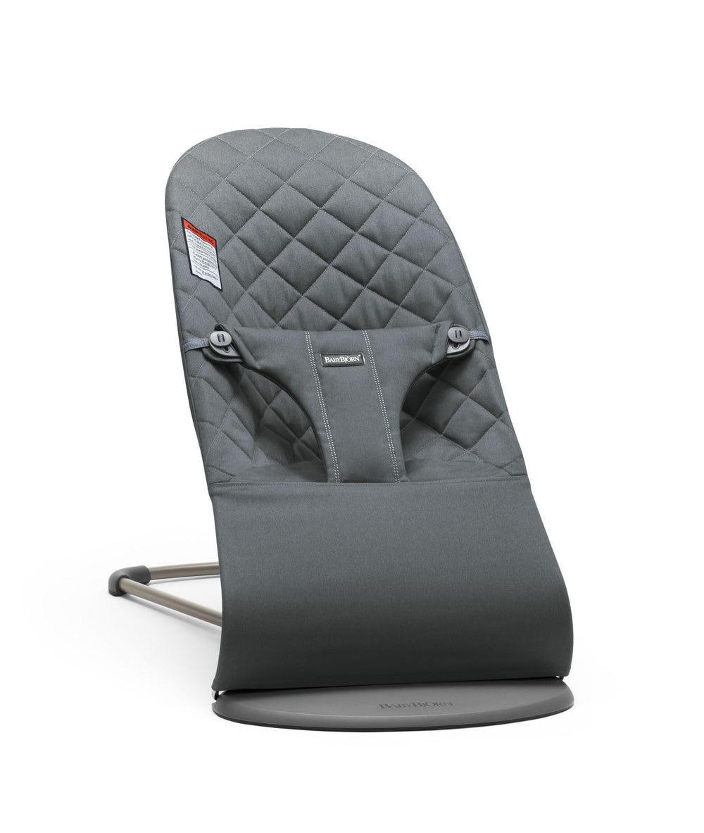 BabyBjörn Bouncer Bliss anthracite fabric closeup highlights soft texture for cozy play.