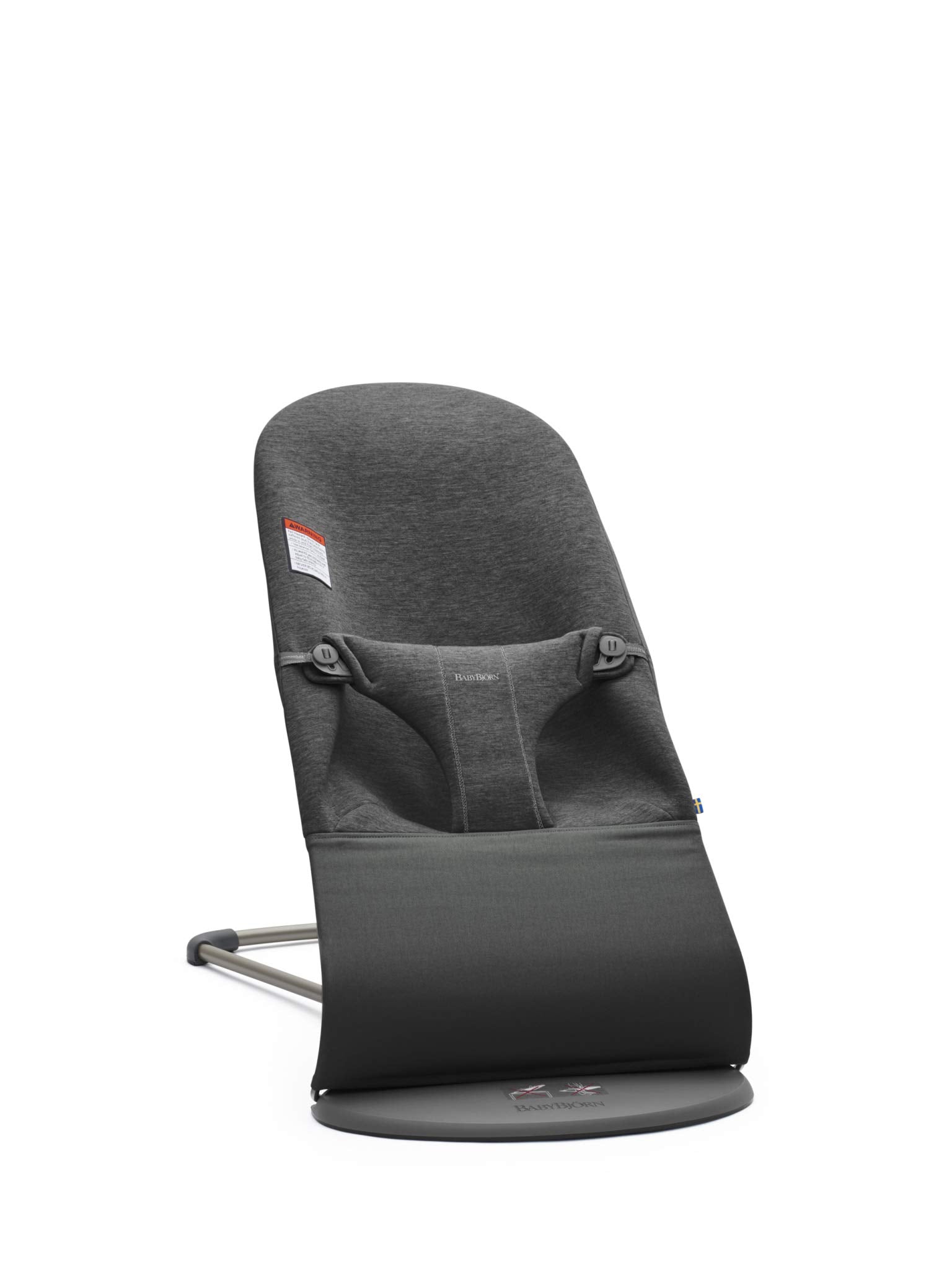BabyBjörn Bouncer Bliss charcoal seat in 3D jersey for gentle baby comfort.
