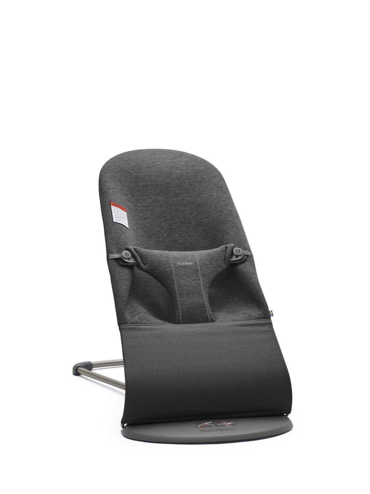 BabyBjörn Bouncer Bliss charcoal seat in 3D jersey for gentle baby comfort.